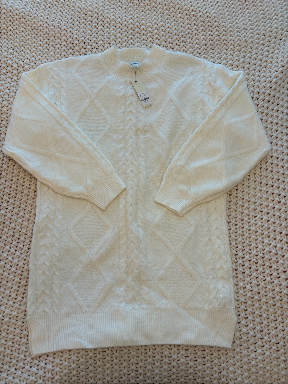 Francesca's Collections Cream Cable Knit Crewneck Sweater Dress